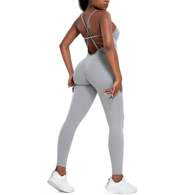 Αθλητική φόρμα Γυναικεία χιαστί εξώπλατες φόρμες γιόγκα Σετ Bodycon Romper Αθλητικά ενδύματα προπόνησης Αμάνικη γατούλα Ρούχα γυμναστικής γυμναστικής Νέα