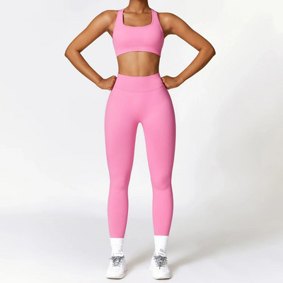 Jógakészlet 2 részes, zökkenőmentes bordás edzésruhák női sportmelltartó magas derekú rövidnadrág jóga leggings öltöny fitnesz edzőterem ruházat