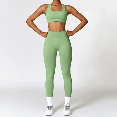 Jógakészlet 2 részes, zökkenőmentes bordás edzésruhák női sportmelltartó magas derekú rövidnadrág jóga leggings öltöny fitnesz edzőterem ruházat