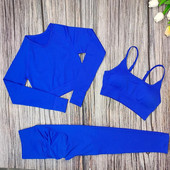 Set de yoga pentru femei, 3 piese, sutien sport, cu mâneci lungi, cu jambiere, costum pentru femei, îmbrăcăminte sport, haine de antrenament fitness