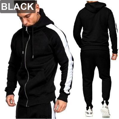 Set de trening pentru bărbați, toamnă iarnă, hanorace cu fermoar 2 piese + pantaloni de jogging, alergare, jogging, îmbrăcăminte sport, costum de trening cu glugă, set de exerciții