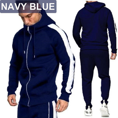 Set de trening pentru bărbați, toamnă iarnă, hanorace cu fermoar 2 piese + pantaloni de jogging, alergare, jogging, îmbrăcăminte sport, costum de trening cu glugă, set de exerciții