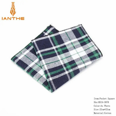 Patrat de buzunar pentru bărbați cu model în carouri batistă Hanky de modă pentru bărbați Costume de afaceri Hachiuri de epocă Accesorii pentru prosop bleumarin