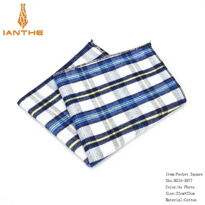 Patrat de buzunar pentru bărbați cu model în carouri batistă Hanky de modă pentru bărbați Costume de afaceri Hachiuri de epocă Accesorii pentru prosop bleumarin