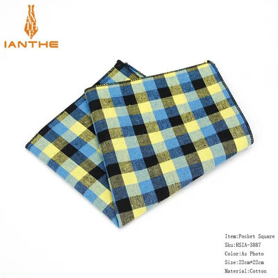 Patrat de buzunar pentru bărbați cu model în carouri batistă Hanky de modă pentru bărbați Costume de afaceri Hachiuri de epocă Accesorii pentru prosop bleumarin