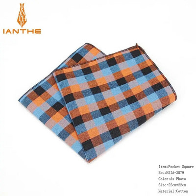 Patrat de buzunar pentru bărbați cu model în carouri batistă Hanky de modă pentru bărbați Costume de afaceri Hachiuri de epocă Accesorii pentru prosop bleumarin