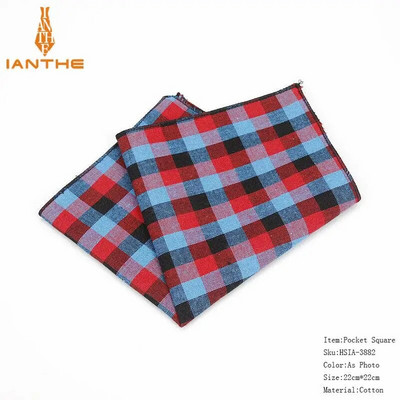 Patrat de buzunar pentru bărbați cu model în carouri batistă Hanky de modă pentru bărbați Costume de afaceri Hachiuri de epocă Accesorii pentru prosop bleumarin