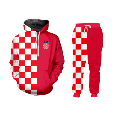 UWJI Hanorac personalizat Bărbați/Femei Croația Tricouri de fotbal Costum sport de iarnă Roșu Alb Grilă Imprimare 3D Futebol Fotbal Fitness Tricouri 6XL