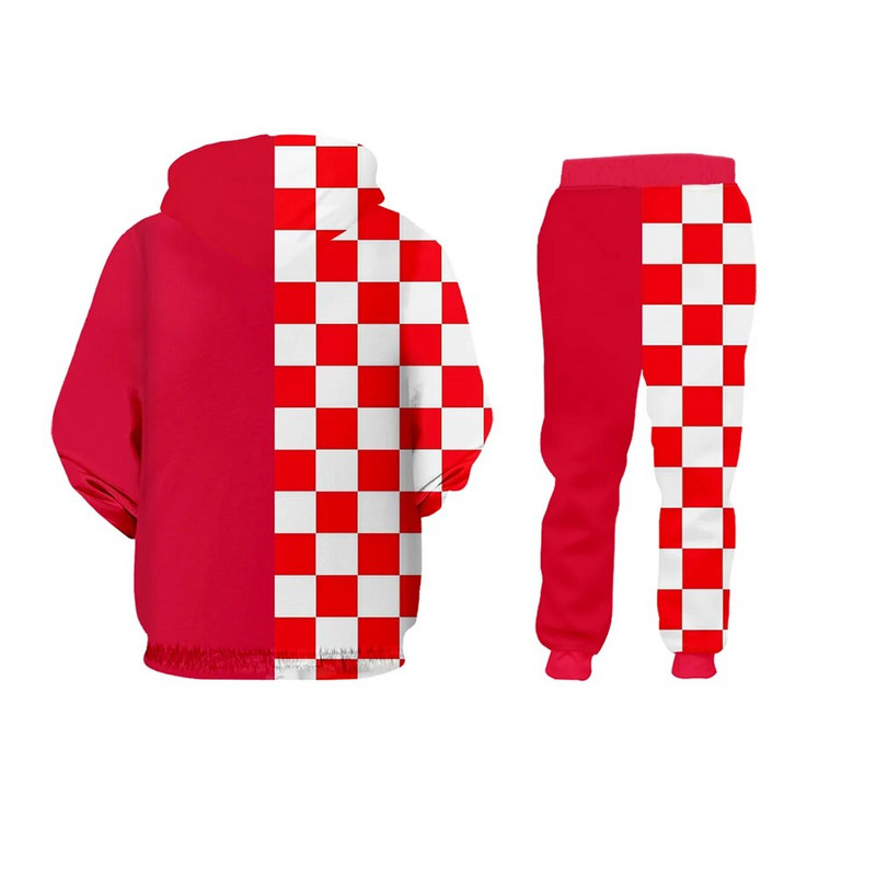 UWJI egyedi kapucnis férfi/női kapucnis Horvátország futballmezek Sport téli ruha Red White Grid 3D Print Futebol Soccer Fitness pólók 6XL