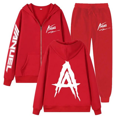 Tendință de toamnă noua jachetă cu fermoar imprimată Anuel AA + pantaloni casual Real Hasta La Muerte set sport unisex de înaltă calitate