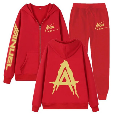 Tendință de toamnă noua jachetă cu fermoar imprimată Anuel AA + pantaloni casual Real Hasta La Muerte set sport unisex de înaltă calitate