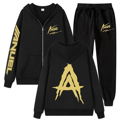 Tendință de toamnă noua jachetă cu fermoar imprimată Anuel AA + pantaloni casual Real Hasta La Muerte set sport unisex de înaltă calitate