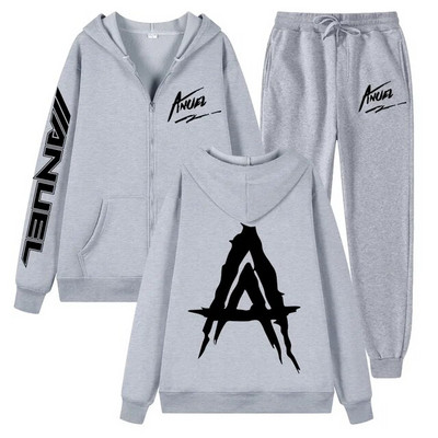Tendință de toamnă noua jachetă cu fermoar imprimată Anuel AA + pantaloni casual Real Hasta La Muerte set sport unisex de înaltă calitate