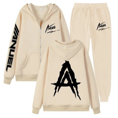 Tendință de toamnă noua jachetă cu fermoar imprimată Anuel AA + pantaloni casual Real Hasta La Muerte set sport unisex de înaltă calitate