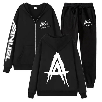 Tendință de toamnă noua jachetă cu fermoar imprimată Anuel AA + pantaloni casual Real Hasta La Muerte set sport unisex de înaltă calitate