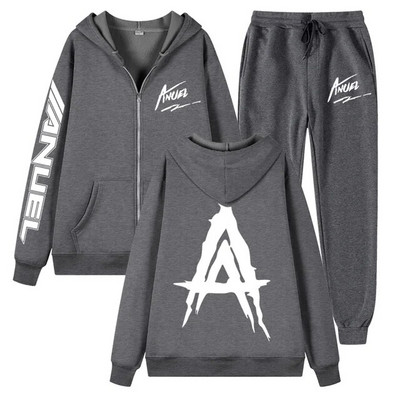 Tendință de toamnă noua jachetă cu fermoar imprimată Anuel AA + pantaloni casual Real Hasta La Muerte set sport unisex de înaltă calitate