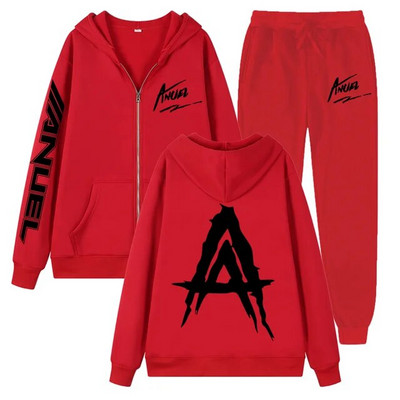 Tendință de toamnă noua jachetă cu fermoar imprimată Anuel AA + pantaloni casual Real Hasta La Muerte set sport unisex de înaltă calitate