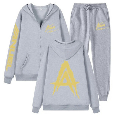 Tendință de toamnă noua jachetă cu fermoar imprimată Anuel AA + pantaloni casual Real Hasta La Muerte set sport unisex de înaltă calitate