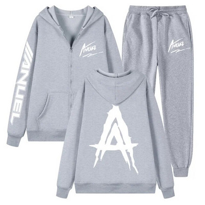 Tendință de toamnă noua jachetă cu fermoar imprimată Anuel AA + pantaloni casual Real Hasta La Muerte set sport unisex de înaltă calitate