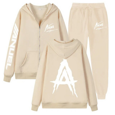Tendință de toamnă noua jachetă cu fermoar imprimată Anuel AA + pantaloni casual Real Hasta La Muerte set sport unisex de înaltă calitate