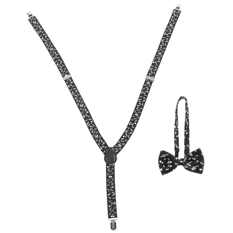 1 set pentru bărbați cu bretele cu papion, costum pentru bretele, nota muzicală, accesoriu pentru costum