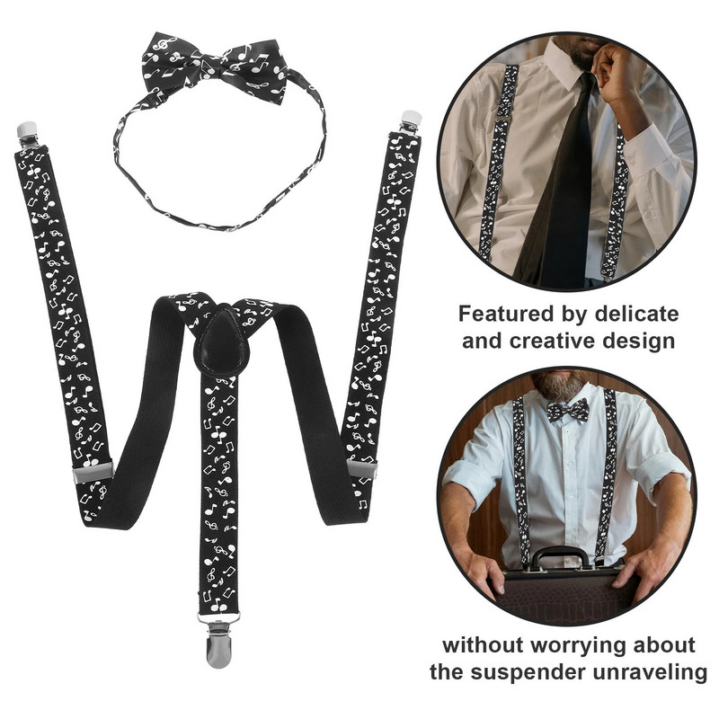 1 set pentru bărbați cu bretele cu papion, costum pentru bretele, nota muzicală, accesoriu pentru costum