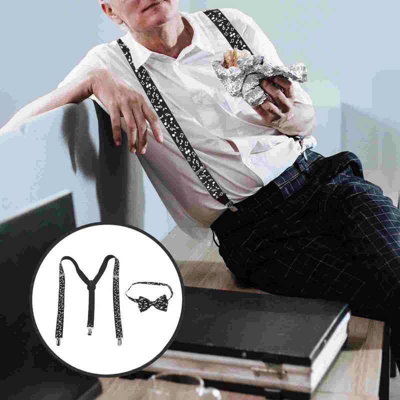 1 set pentru bărbați cu bretele cu papion, costum pentru bretele, nota muzicală, accesoriu pentru costum