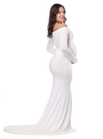Φθινοπωρινό Κομψό Εφαρμοσμένο Φόρεμα Μητρότητας Ρούχα φωτογράφισης εγκύων Μακρυμάνικο V λαιμόκοψη λεπτή εφαρμογή Maxi έγκυο μακρύ φόρεμα
