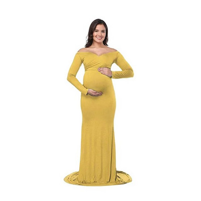 Jesenska, trudnička, elegantna pripijena haljina, odjeća za foto snimanja za trudnice, dugih rukava, V izrez, uska maksi duga haljina za trudnice