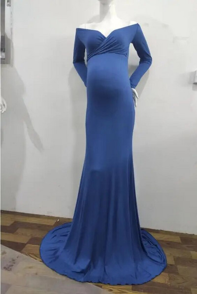 Jesenska, trudnička, elegantna pripijena haljina, odjeća za foto snimanja za trudnice, dugih rukava, V izrez, uska maksi duga haljina za trudnice