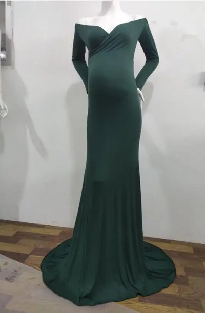 Jesenska, trudnička, elegantna pripijena haljina, odjeća za foto snimanja za trudnice, dugih rukava, V izrez, uska maksi duga haljina za trudnice