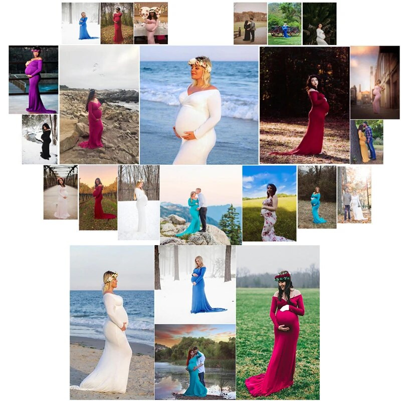 Jesenska, trudnička, elegantna pripijena haljina, odjeća za foto snimanja za trudnice, dugih rukava, V izrez, uska maksi duga haljina za trudnice