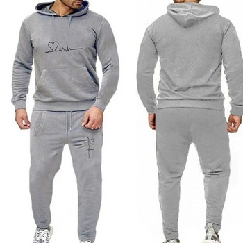 2023 нов мъжки пуловер с качулка, спортно облекло, мъжки едноцветен пуловер с качулка + панталони за джогинг, мъжки висококачествен спортен пуловер