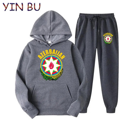 Stema Azerbaidjanului 2 piese Set Trening Hanorac cu glugă + Pantaloni Hanorace sport Alergare Bărbați Femei Brand Toamnă Iarnă