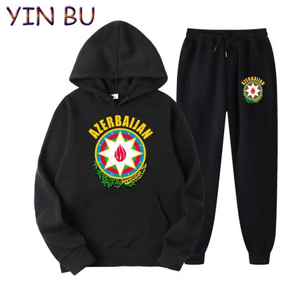 Stema Azerbaidjanului 2 piese Set Trening Hanorac cu glugă + Pantaloni Hanorace sport Alergare Bărbați Femei Brand Toamnă Iarnă
