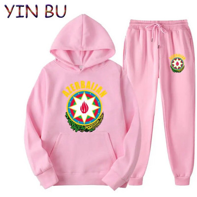 Stema Azerbaidjanului 2 piese Set Trening Hanorac cu glugă + Pantaloni Hanorace sport Alergare Bărbați Femei Brand Toamnă Iarnă