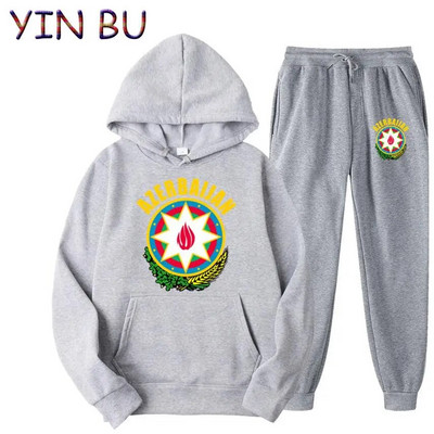 Stema Azerbaidjanului 2 piese Set Trening Hanorac cu glugă + Pantaloni Hanorace sport Alergare Bărbați Femei Brand Toamnă Iarnă