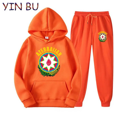 Stema Azerbaidjanului 2 piese Set Trening Hanorac cu glugă + Pantaloni Hanorace sport Alergare Bărbați Femei Brand Toamnă Iarnă
