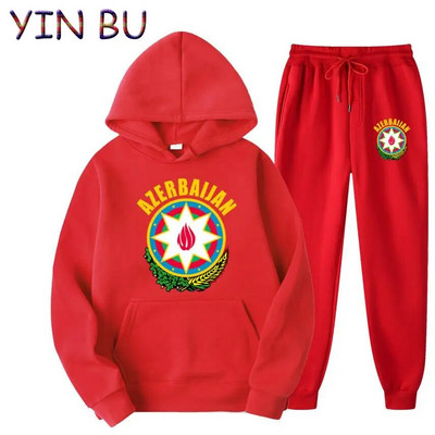 Stema Azerbaidjanului 2 piese Set Trening Hanorac cu glugă + Pantaloni Hanorace sport Alergare Bărbați Femei Brand Toamnă Iarnă