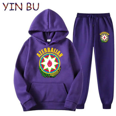 Stema Azerbaidjanului 2 piese Set Trening Hanorac cu glugă + Pantaloni Hanorace sport Alergare Bărbați Femei Brand Toamnă Iarnă