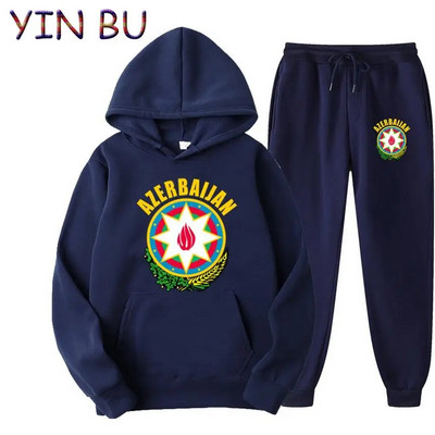 Stema Azerbaidjanului 2 piese Set Trening Hanorac cu glugă + Pantaloni Hanorace sport Alergare Bărbați Femei Brand Toamnă Iarnă