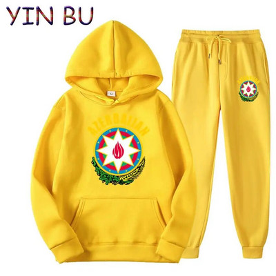 Stema Azerbaidjanului 2 piese Set Trening Hanorac cu glugă + Pantaloni Hanorace sport Alergare Bărbați Femei Brand Toamnă Iarnă