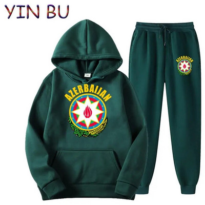 Stema Azerbaidjanului 2 piese Set Trening Hanorac cu glugă + Pantaloni Hanorace sport Alergare Bărbați Femei Brand Toamnă Iarnă