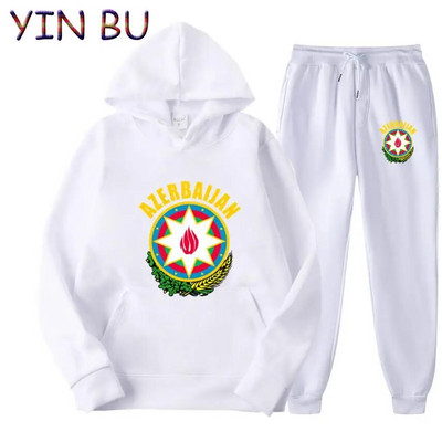 Stema Azerbaidjanului 2 piese Set Trening Hanorac cu glugă + Pantaloni Hanorace sport Alergare Bărbați Femei Brand Toamnă Iarnă