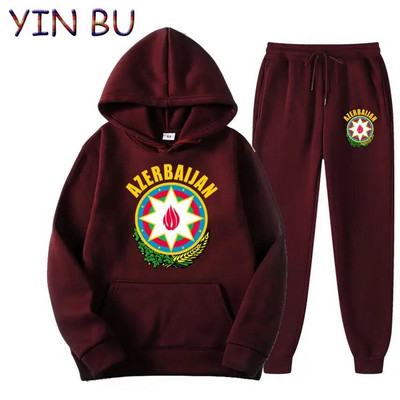 Stema Azerbaidjanului 2 piese Set Trening Hanorac cu glugă + Pantaloni Hanorace sport Alergare Bărbați Femei Brand Toamnă Iarnă