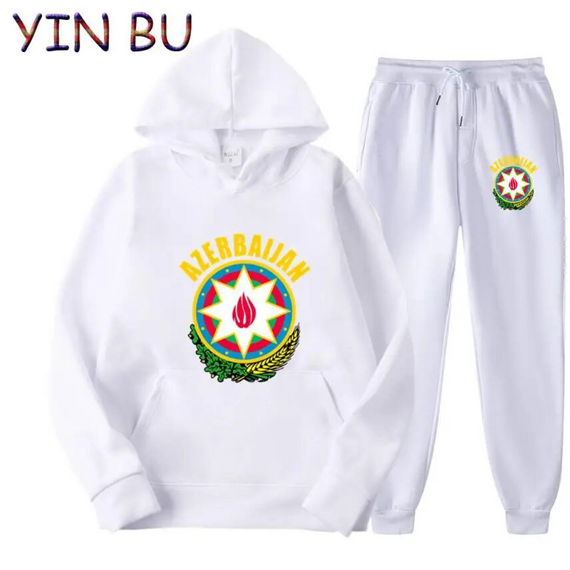 Αζερμπαϊτζάν Εθνόσημο 2 τεμαχίων Σετ Αθλητικά Φούτερ με κουκούλα + Παντελόνι Αθλητικά Φούτερ για τρέξιμο Ανδρικά Γυναικεία Μάρκα Φθινόπωρο Χειμώνας