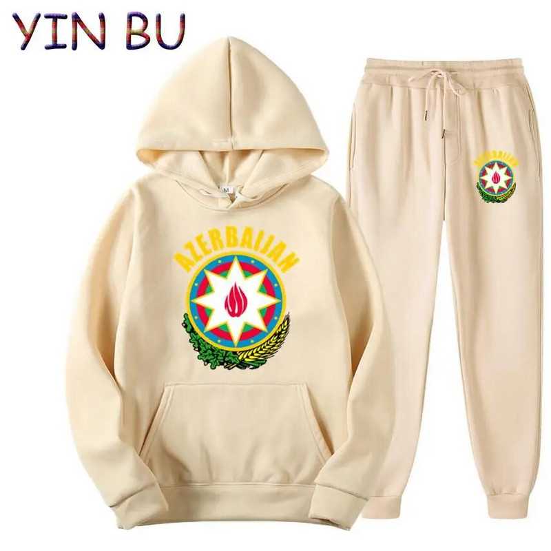Αζερμπαϊτζάν Εθνόσημο 2 τεμαχίων Σετ Αθλητικά Φούτερ με κουκούλα + Παντελόνι Αθλητικά Φούτερ για τρέξιμο Ανδρικά Γυναικεία Μάρκα Φθινόπωρο Χειμώνας