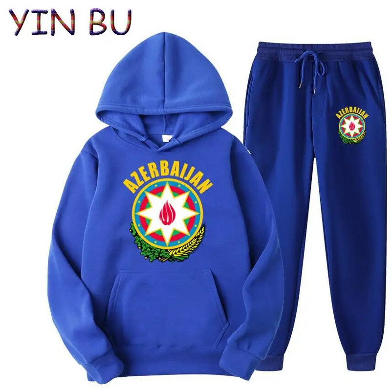 Αζερμπαϊτζάν Εθνόσημο 2 τεμαχίων Σετ Αθλητικά Φούτερ με κουκούλα + Παντελόνι Αθλητικά Φούτερ για τρέξιμο Ανδρικά Γυναικεία Μάρκα Φθινόπωρο Χειμώνας