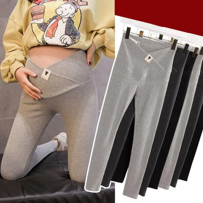Едноцветни клинове за бременни, с ниска талия, дизайн на тесни панталони, дрехи за бременни, есенни панталони за бременност