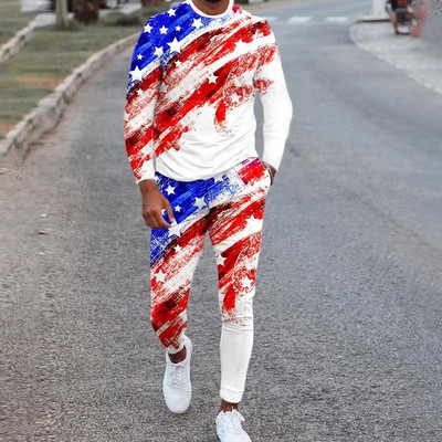 Meeste dressikomplektide komplekt Must valge lõvi 3D prindiga pikkade varrukatega T-särk + püksid Jogging vabaaja kaheosaline meeste ülisuur spordiülikond